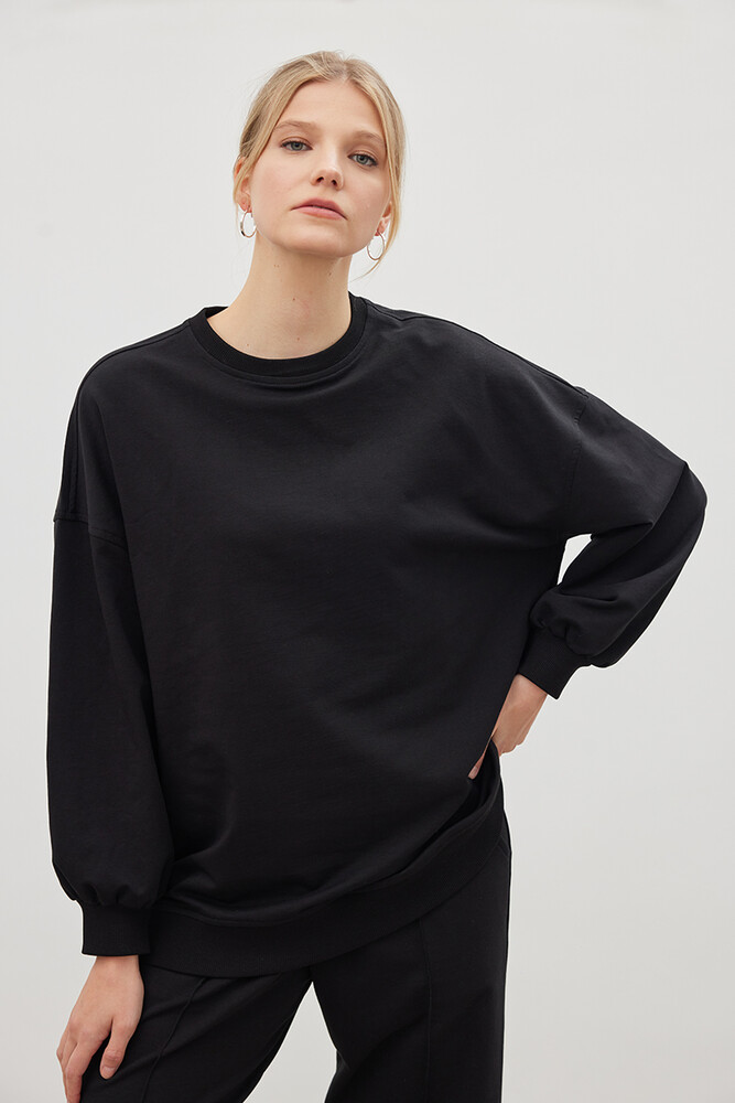 SİYAH İNCE SWEATSHIRT - Thumbnail