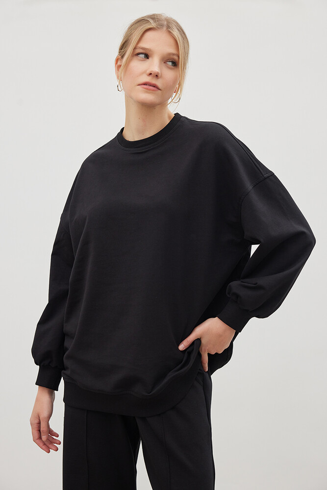 SİYAH İNCE SWEATSHIRT - Thumbnail