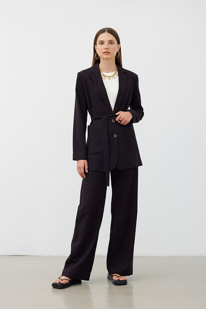 SİYAH KETEN BLAZER CEKET