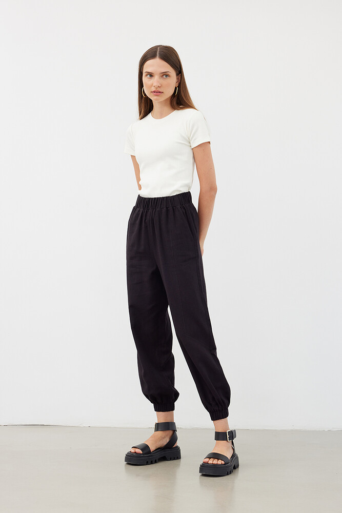 SİYAH KETEN JOGGER PANTOLON