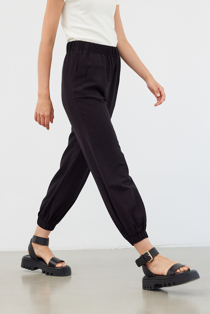 SİYAH KETEN JOGGER PANTOLON - Thumbnail