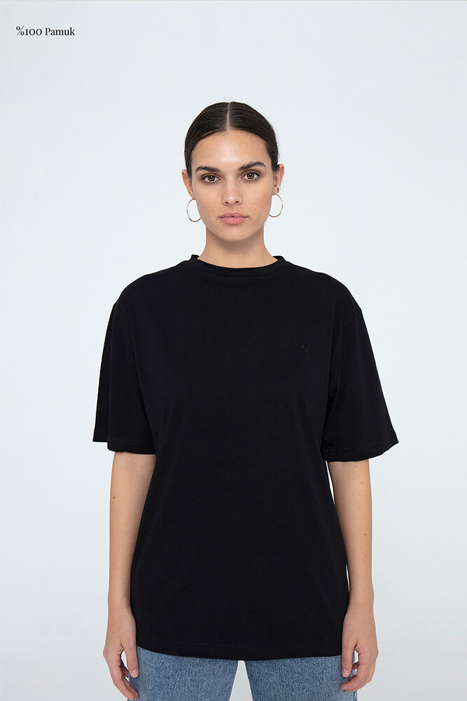 SİYAH PAMUKLU T-SHIRT - Thumbnail