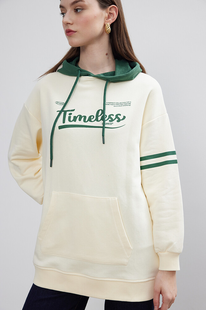 TIMELESS BASKILI KAPÜŞONLU SWEATSHIRT - Thumbnail