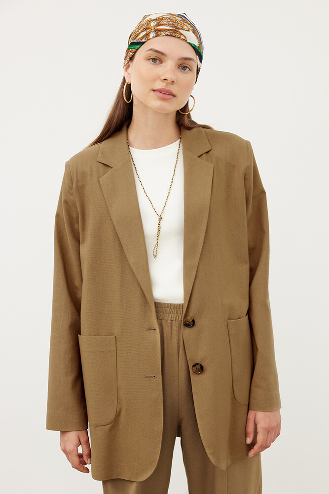 TOPRAK KETEN BLAZER CEKET - Thumbnail
