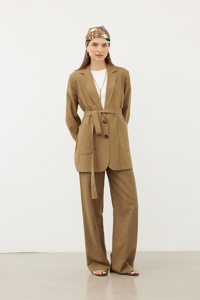 TOPRAK KETEN BLAZER CEKET - Thumbnail