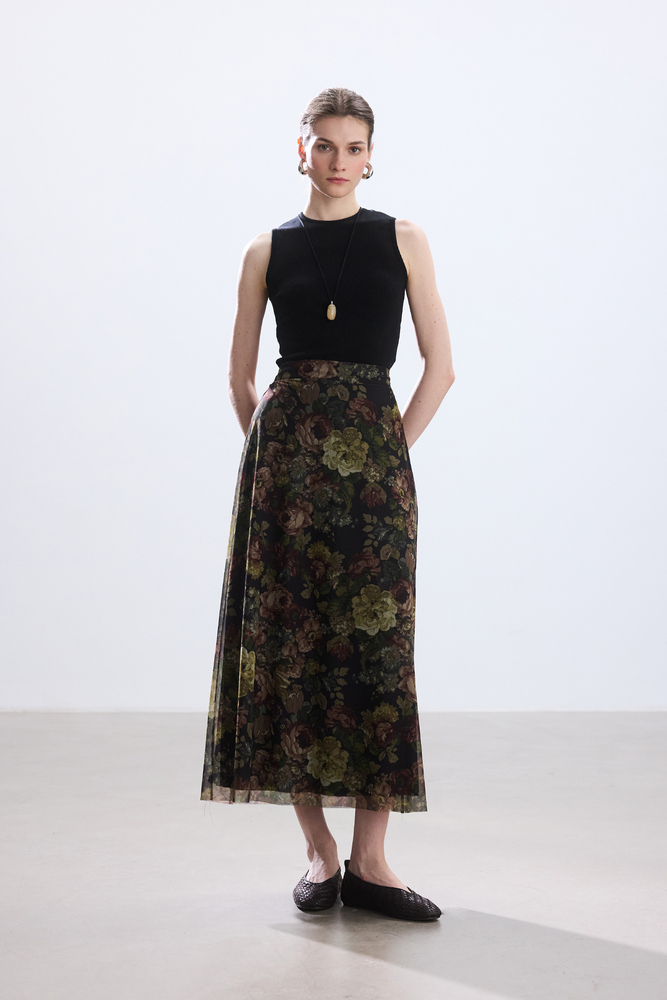 BE BLUE - VINTAGE ROSE DESENLİ TÜL ETEK (1)