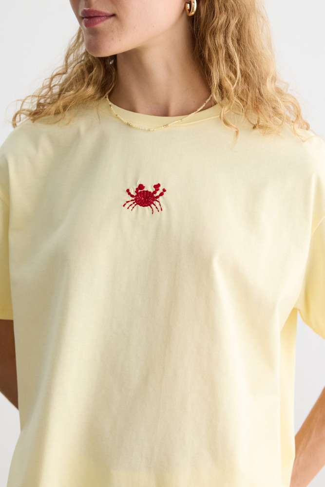 YENGEÇ NAKIŞLI KISA KOLLU T-SHIRT - Thumbnail