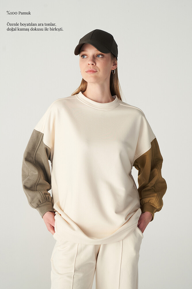 YEŞİL BLOK RENKLİ SWEATSHIRT - Thumbnail
