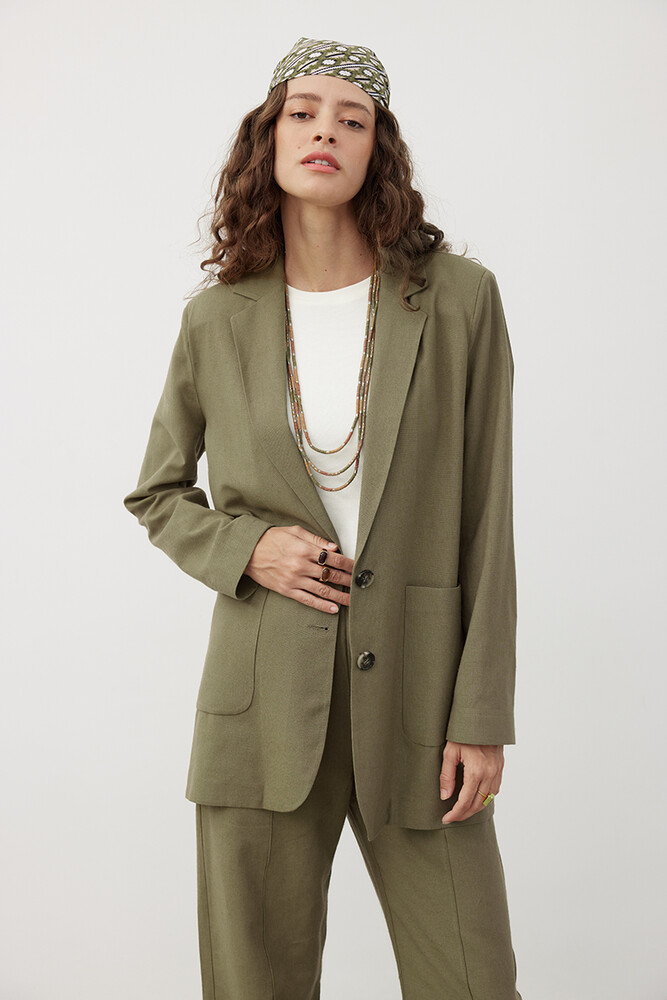 YEŞİL KETEN BLAZER CEKET - Thumbnail