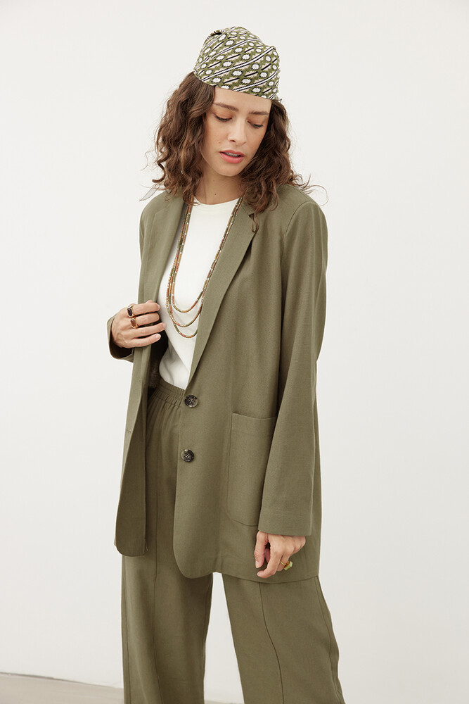 YEŞİL KETEN BLAZER CEKET - Thumbnail