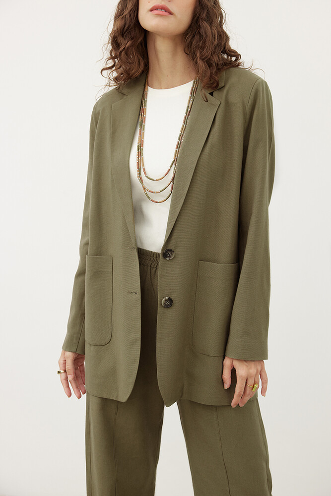 YEŞİL KETEN BLAZER CEKET - Thumbnail
