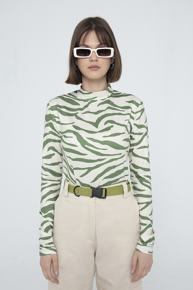YEŞİL ZEBRA DESENLİ BODY