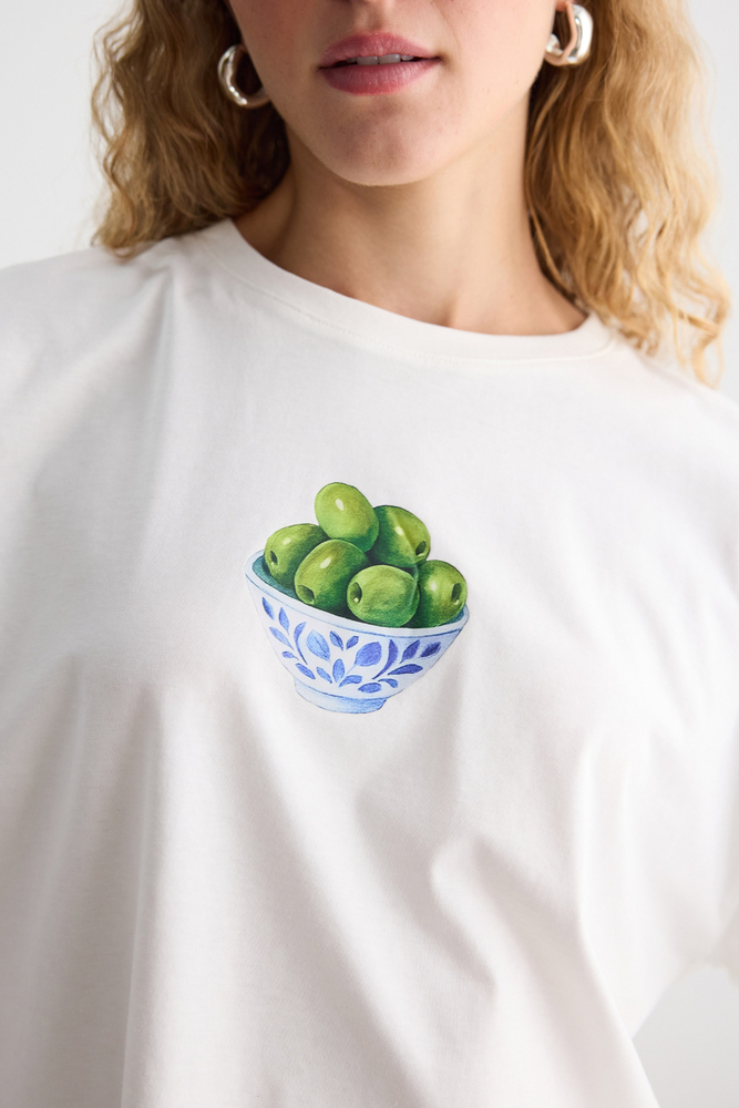 ZEYTİN BASKILI UZUN KOLLU T-SHIRT - Thumbnail