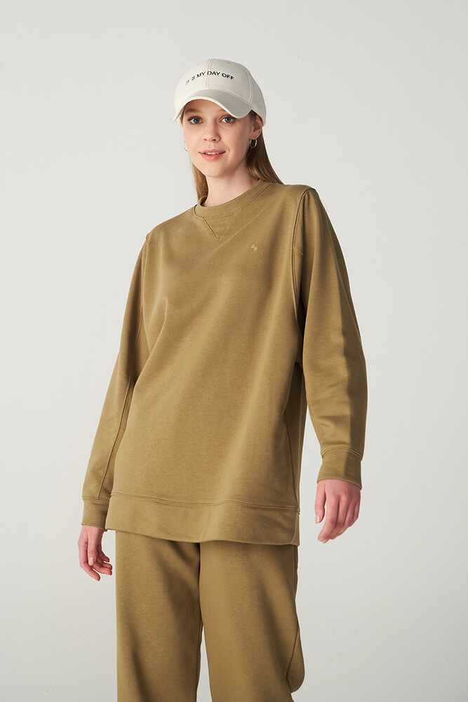 ZEYTİN YEŞİLİ BASIC SWEATSHIRT - Thumbnail